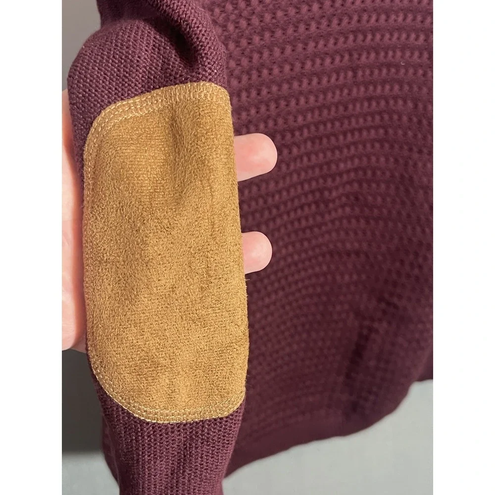 Lety & Me Women's Burgundy Knit Sweater Size S with Tan Elbow Patches